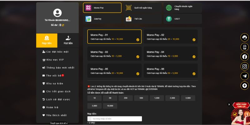 Tiện ích nạp rút tiền của 789win nhanh chóng và an toàn